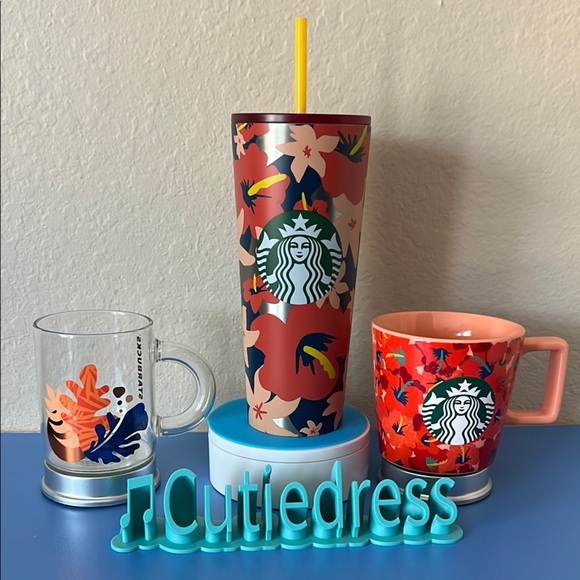 Starbucks Red and Blue Floral Drinkware Set - Picture 1 of 1